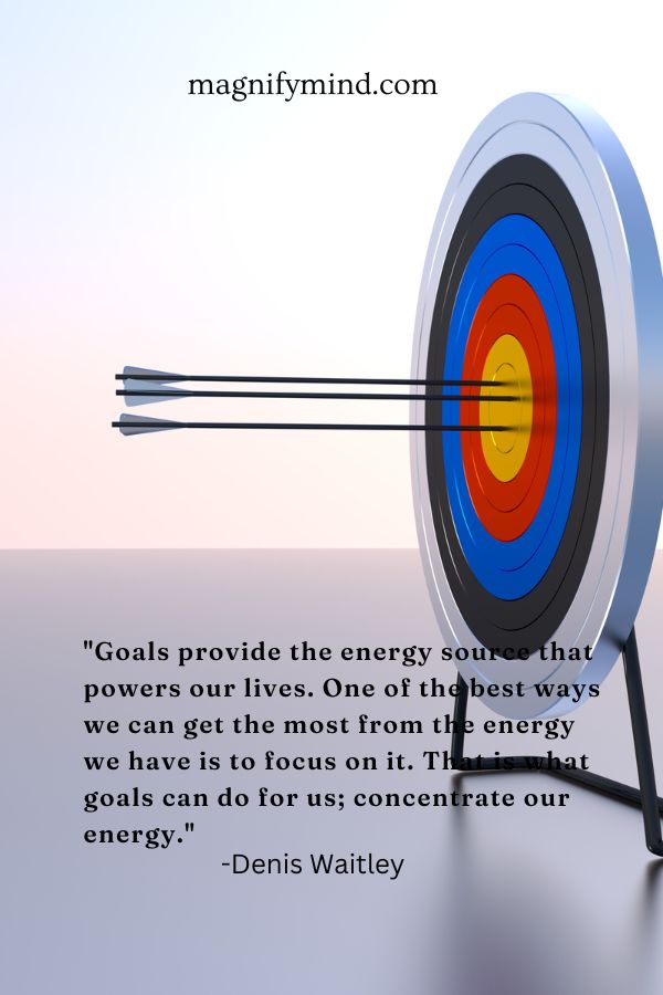 Goals provide the energy source that powers our lives. One of the best ways we can get the most from the energy we have is to focus on it. That is what goals can do for us; concentrate our energy