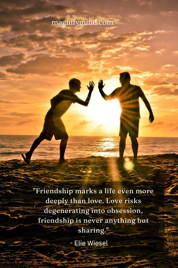 Friendship marks a life even more deeply than love. Love risks degenerating into obsession, friendship is never anything but sharing